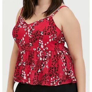 Torrid Leopard Double Layer Peplum Chiffon Cami Red